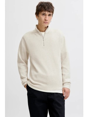 Jack & Jones Erkek Jprmılano Yarım Fermuarlı %100 Pamuk Örme Kazak 12259664 Krem