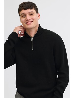 Jack & Jones Erkek Jprmılano Yarım Fermuarlı %100 Pamuk Örme Kazak 12259664 Siyah