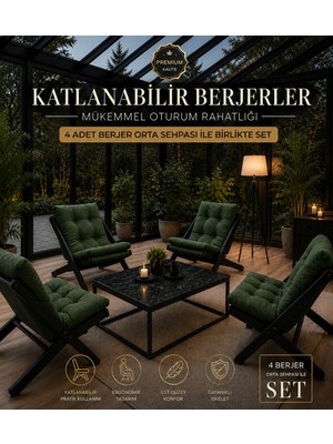Zrv 4lü Sehpalı Dinlenme Koltuğu Berjer Balkon Koltuğu Bahçe Kotuğu Tv Sandalyesi