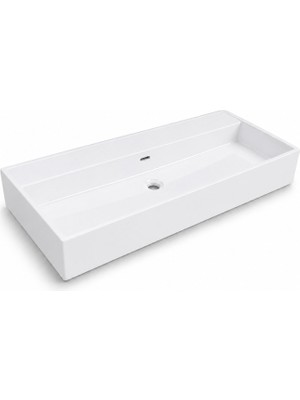 Dura Niva Kare Çanak Lavabo 100X46,5 cm Tezgah Üstü Batarya Deliksiz Beyaz | 5255