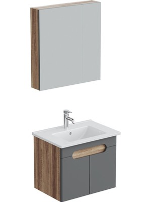 Aqua Bagno Luvi  Alt Dolap + Üst Dolap - Lavabo Dahil-65 Cm - 3 Parça