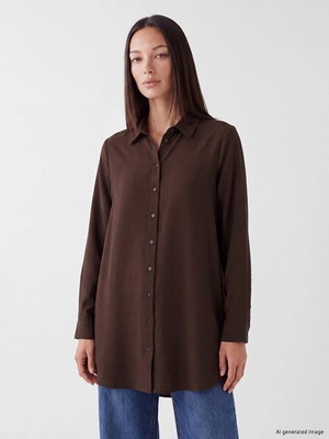 Lc Waikiki Yeni Sezon Kahverengi Regular Fit Kadın Gömlek Tunik