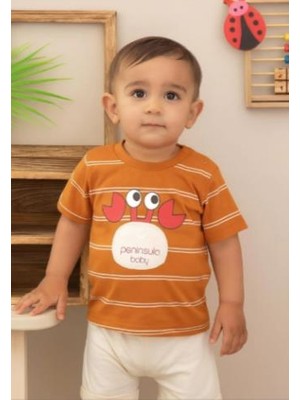 Ay Kids Erkek Bebek Dar Kalıp  Çizgili Yengeç Şortlu Takım - 25475-