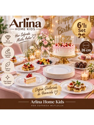 Arlina Home Kids 6’lı Altın  Yaldızlı Plastik Tabak Seti | 26 cm ✨