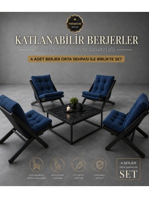 Zrv 4lü Sehpalı Dinlenme Koltuğu Berjer Balkon Koltuğu Bahçe Kotuğu Tv Sandalyesi