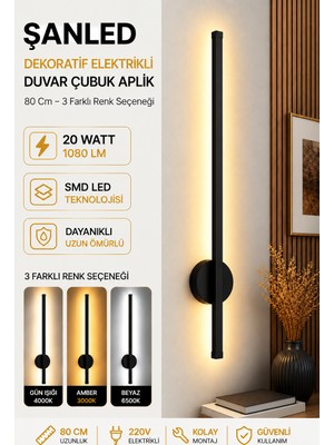 ŞANLED Dekoratif 20W Iç Mekan Siyah Kasa 3 Renkli Işık Elektrikli 80 cm Duvar Aplik 1 Adet
