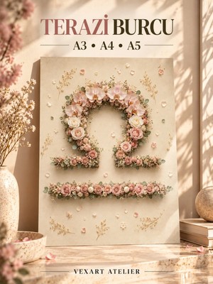 Vexart Atelier Terazi Burcu Çiçekli Poster Duvar Dekorasyonu Premium Glossy Baskı A3 A4 A5 Astroloji Tablo