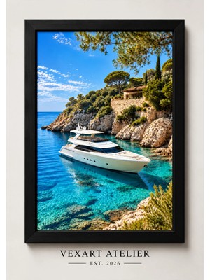 Vexart Atelier Turkuaz Koy Lüks Yat Posteri Çerçeveli ve Çerçevesiz Poster Duvar Tablosu