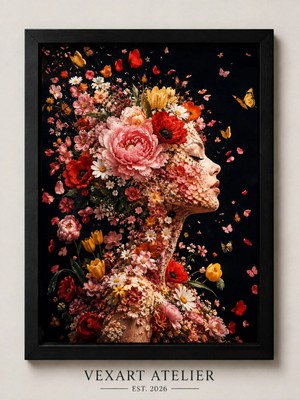 Vexart Atelier Çiçek Buketi Poster Siyah Zemin Dekoratif Duvar Tablosu Modern Floral Ev Dekoru