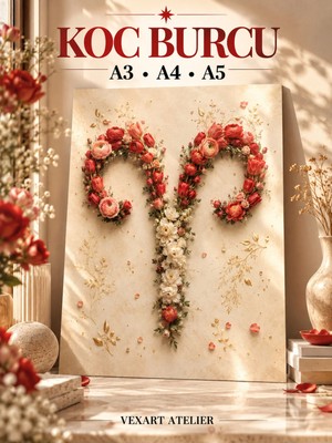 Vexart Atelier Koç Burcu Çiçekli Poster, Astroloji Duvar Dekoru, Premium Glossy Baskı A3 A4 A5