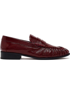 Derimod Kadın Bordo Deri Maskülen Loafer AF11001012
