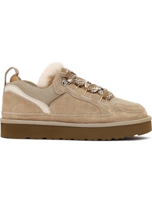 Derimod Kadın Bej Bağcıklı Kalın Tabanlı Tüylü Süet Deri Teddy Sneaker WF530010DS