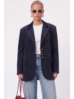 Ritnice Kadın Jonas Astarlı Cepli Indigo Lux Oversize Blazer Ceket