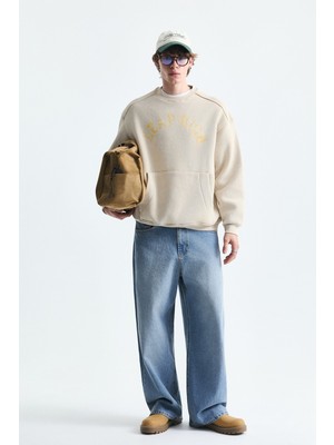 Vamos Yıkamalı Yazılı Oversize Sweatshirt