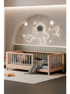 Hier Caribu Premium Montessori Bebek ve Çocuk Karyolası Unisex Doğal Ahşap Yatak Ayaklı