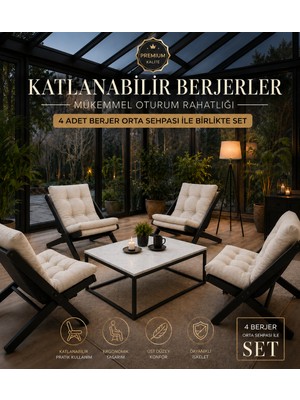 Zrv 4lü Sehpalı Dinlenme Koltuğu Berjer Balkon Koltuğu Bahçe Kotuğu Tv Sandalyesi