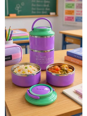 Binbirreyon Çelik Sefer Tası 2 Katlı 304 Çelik Sefer Tası Yemek Kabı Lunch Box 660+400ML Sızdırmaz Kapak RB011
