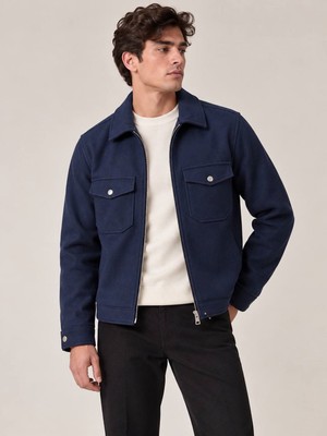 Little Cup Jeans Co Erkek Lacivert  Yakalı Çift Cepli Astarlı Kaşe Mont Ceket