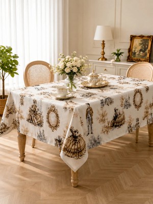 Luxoras Home Duck Kumaş Vintage Fransız Şato Desenli Dekoratif Masa Örtüsü