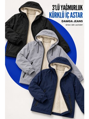 Damga 3 Adet Erkek Trend Fermuarlı Içi Peluş Yağmurluk