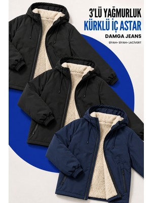 Damga 3 Adet Erkek Trend Fermuarlı Içi Peluş Yağmurluk