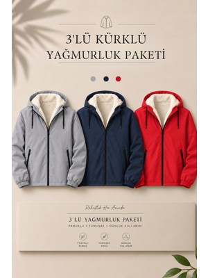 Damga 3 Adet Erkek Içi Kürklü Basic Günlük Yağmurluk & Rüzgarlık