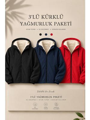 Damga 3 Adet Erkek Içi Kürklü Basic Günlük Yağmurluk & Rüzgarlık
