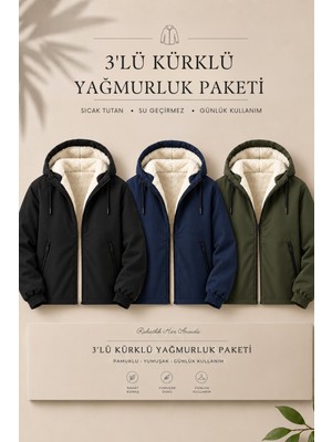 Damga 3 Adet Erkek Içi Kürklü Basic Günlük Yağmurluk & Rüzgarlık