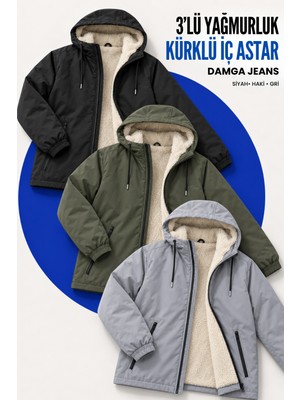 Damga 3 Adet Erkek Trend Fermuarlı Içi Peluş Yağmurluk