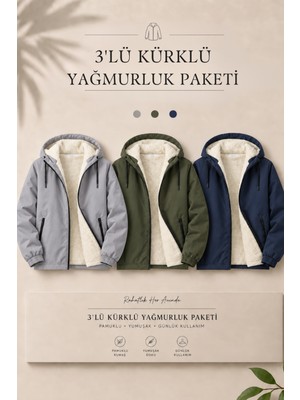 Damga 3 Adet Erkek Içi Kürklü Basic Günlük Yağmurluk & Rüzgarlık