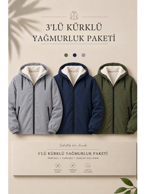 Damga 3 Adet Erkek Içi Kürklü Basic Günlük Yağmurluk & Rüzgarlık