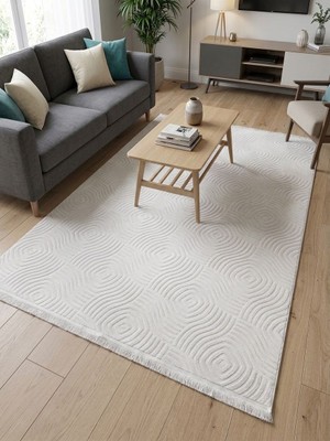 Merinos Elegans Joy Rölyef Bohem Püsküllü Halı Yolluk | Kaymaz Taban | Robot Süpürge Uyumlu | Kolay Temizlenebilir | Moden Salon, Mutfak ve Koridor Halısı