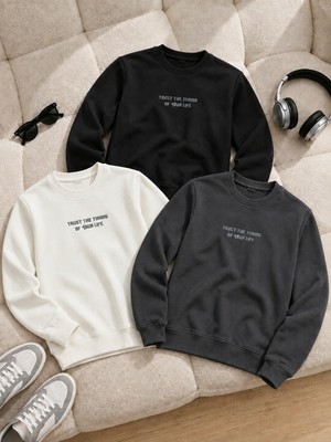 Damga 3 Adet Erkek Rahat Kalıp Premium Baskılı Sweatshirt