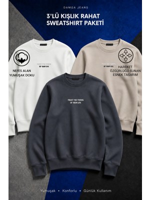 Damga 3 Adet Erkek Uzun Kol Baskılı Pamuklu Sweatshirt