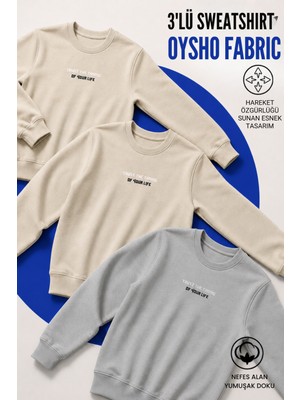 Damga 3 Adet Erkek Günlük Trend Bisiklet Yaka Baskılı Sweatshirt