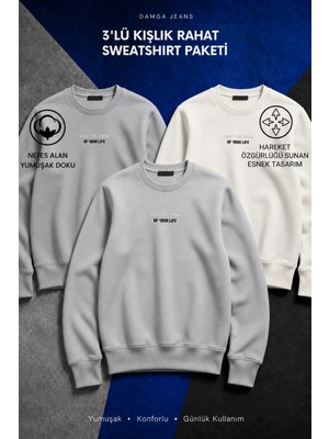 Damga 3 Adet Erkek Uzun Kol Baskılı Pamuklu Sweatshirt