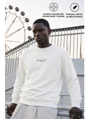 Damga Erkek Regular Fit Baskılı Bisiklet Yaka Beyaz Sweatshirt