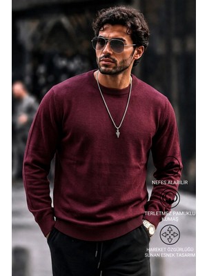 Damga Erkek Regular Fit Günlük Bordo Triko Kazak