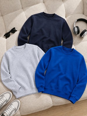 Damga 3 Adet Erkek Trend Rahat Kalıp Günlük Sweatshirt