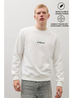 Damga Erkek Dokuma Günlük Trend Beyaz Sweatshirt