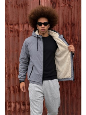 Damga Erkek Cepli Gri Içi Peluş Yağmurluk & Rüzgarlık