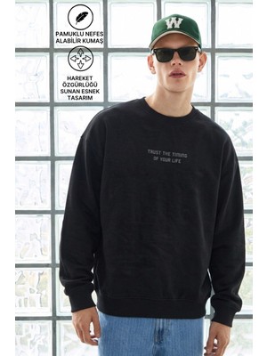 Damga Erkek Uzun Kol Bisiklet Yaka Siyah Sweatshirt