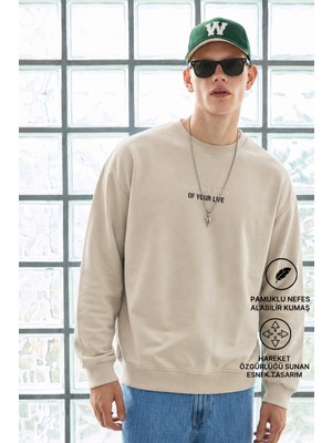 Damga Erkek Uzun Kol Bisiklet Yaka Krem Sweatshirt