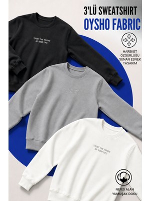 Damga 3 Adet Erkek Günlük Trend Bisiklet Yaka Baskılı Sweatshirt