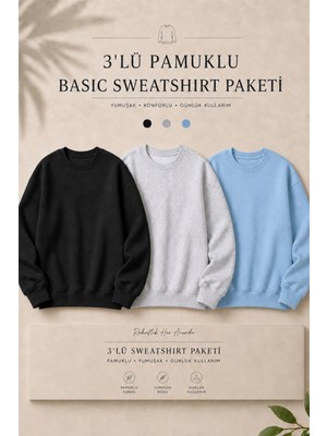 Damga 3 Adet Erkek %100 Pamuk Regular Fit Basic Sweatshirt