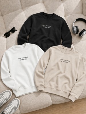 Damga 3 Adet Erkek Rahat Kalıp Premium Baskılı Sweatshirt