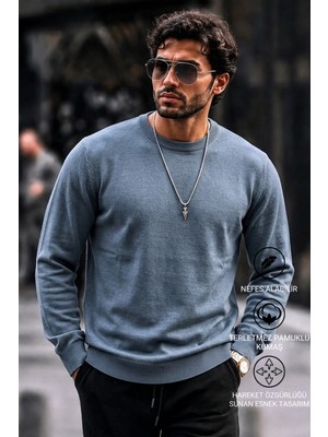 Damga Erkek Regular Fit Günlük Indigo Triko Kazak