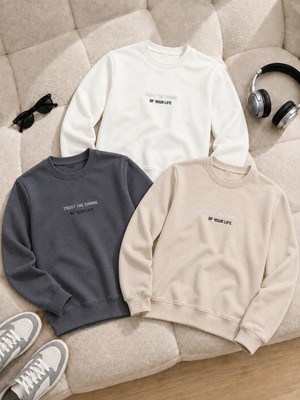 Damga 3 Adet Erkek Rahat Kalıp Premium Baskılı Sweatshirt