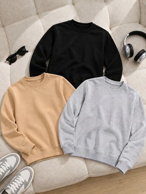 Damga 3 Adet Erkek Trend Rahat Kalıp Günlük Sweatshirt