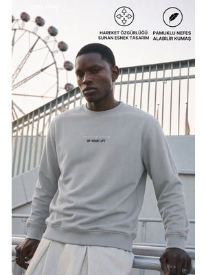Damga Erkek Regular Fit Baskılı Bisiklet Yaka Antrasit Sweatshirt